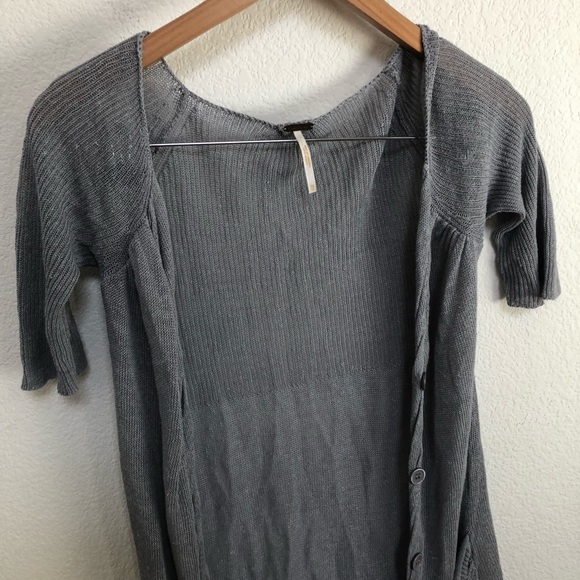 Free People Womens Button Up Cardigan Sweater Gray Short Sleeve Button Up XS/TP - Picture 5 of 10